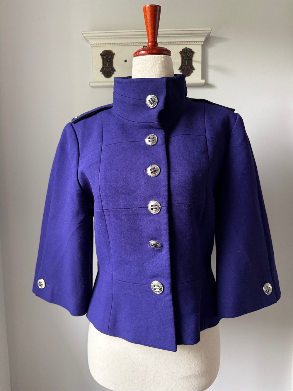 Karen Millen Bold Purple Military-Inspired Button Short jacket Tailored Cape